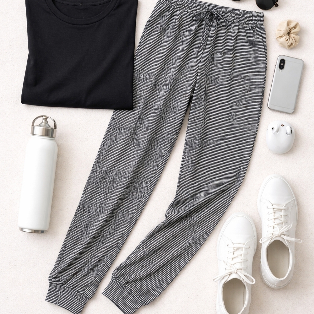 Tahari Black & White Striped Jogger Pants – Size Medium – Athleisure Lounge